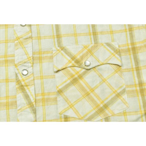 Moda Tech Men's Yellow Plaid Western Snap Shirt Short Sleeve Regular Size L NWT - Picture 6 of 8